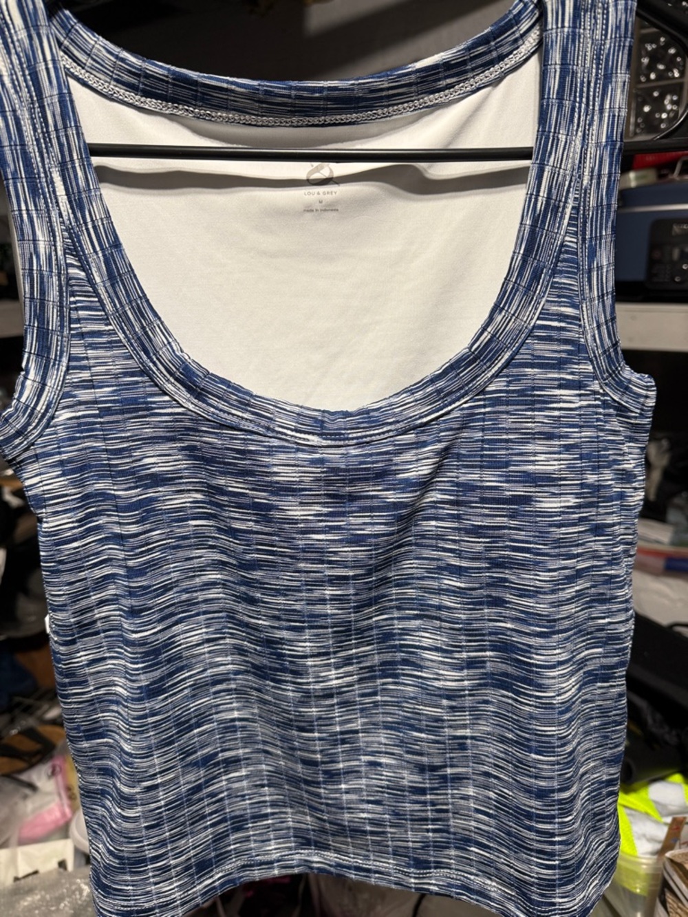 Lou & Grey Blue and White Space-Dye Scoop Neck Tank